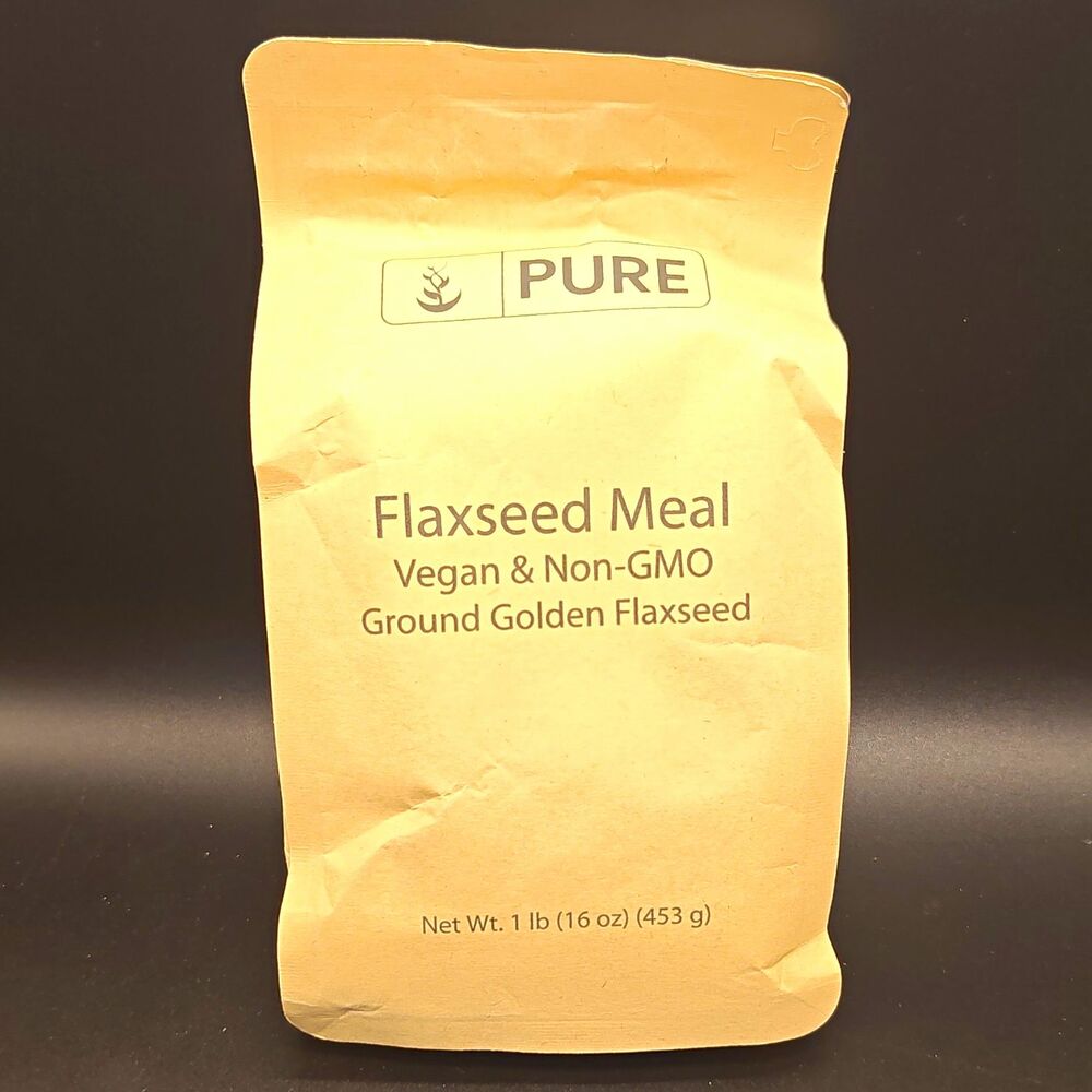 PURE Flaxseed Meal Ground Golden Flaxseed Vegan Non-GMO 1 lb (453 g)